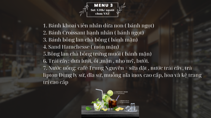 menu tiệc trà bánh ngọt cà phê