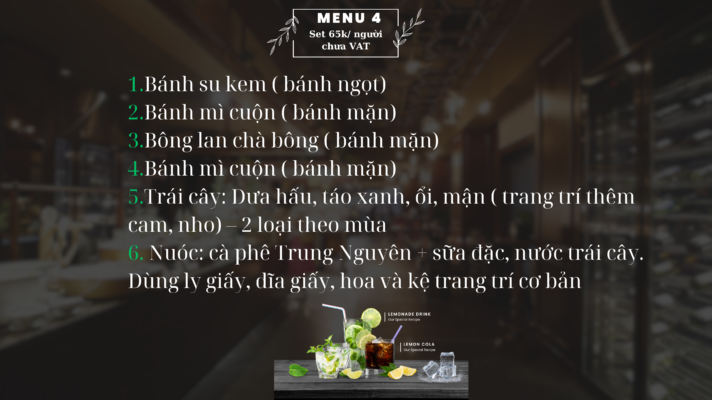 Menu tiệc trà bánh ngọt